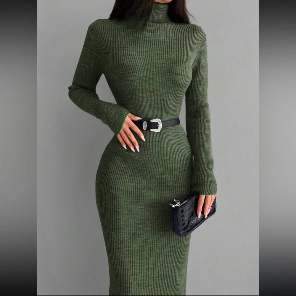 Luxe black high neck sweater bodycon dress - Picture 15 of 16